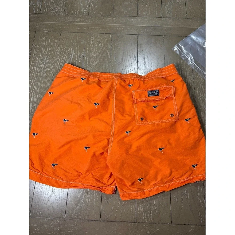 Polo Ralph Lauren Mens Swim‎ Shorts XL Orange Lined  Embroidered Flags